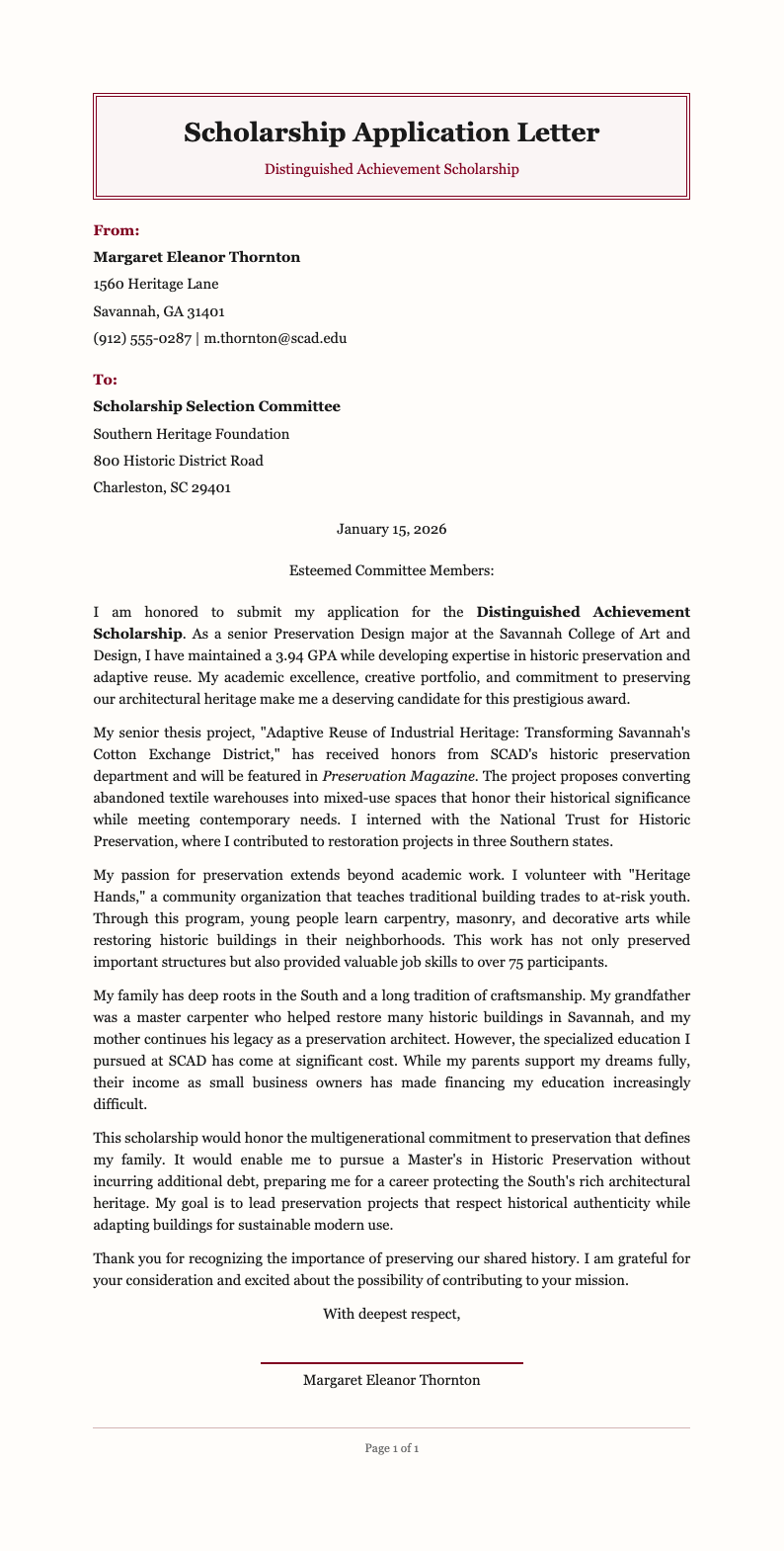 Burgundy Accent Scholarship Letter